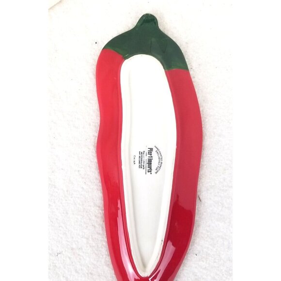 Red Pepper Pier 1 Imports Hand-Painted Ironstone Small Platter large spoon rest - Picture 4 of 8